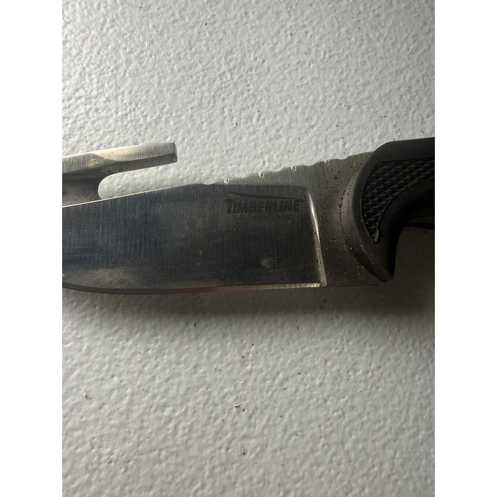 Timberline TA Treutel Design Fixed Blade Hunting Knife with Gut Hook Black Grip